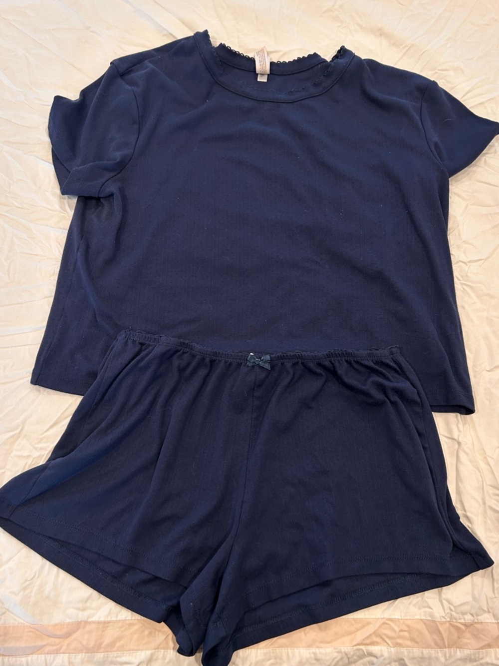 Auden Navy Ribbed Short Sleeve Sleep Top and Sleep Shorts Set